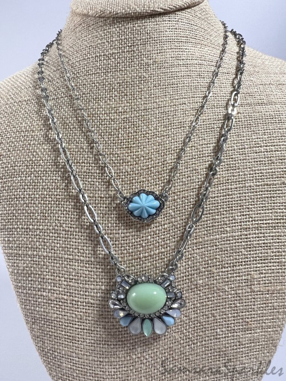 Chloe + Isabel Double Strand Pastel Blue & Mint Stone Silver Statement Necklace - Picture 1 of 6